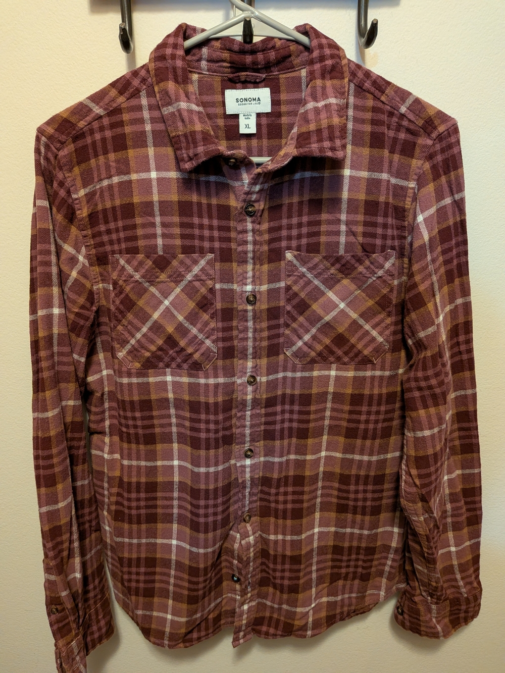 Sonoma Men's Maroon Plaid Button-Down Shirt